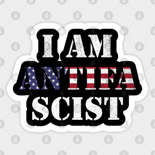 I Am Anti Fascist American Flag Political Resistance Sticker by Yesteeyear